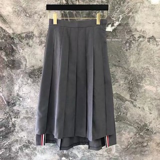 XVXE Thom Browne mid-length A- line skirt gray pleated suit skirt high waist slimming long skirt short front and long back irregular skirt