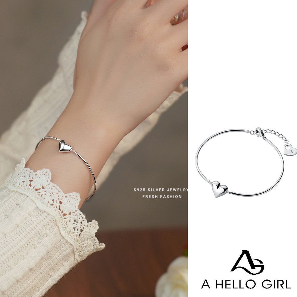 Ahelliogirl s925 Vòng Tay Bạc Họa Tiết Trái Tim Đơn Giản Phong Cách Hàn Quốc