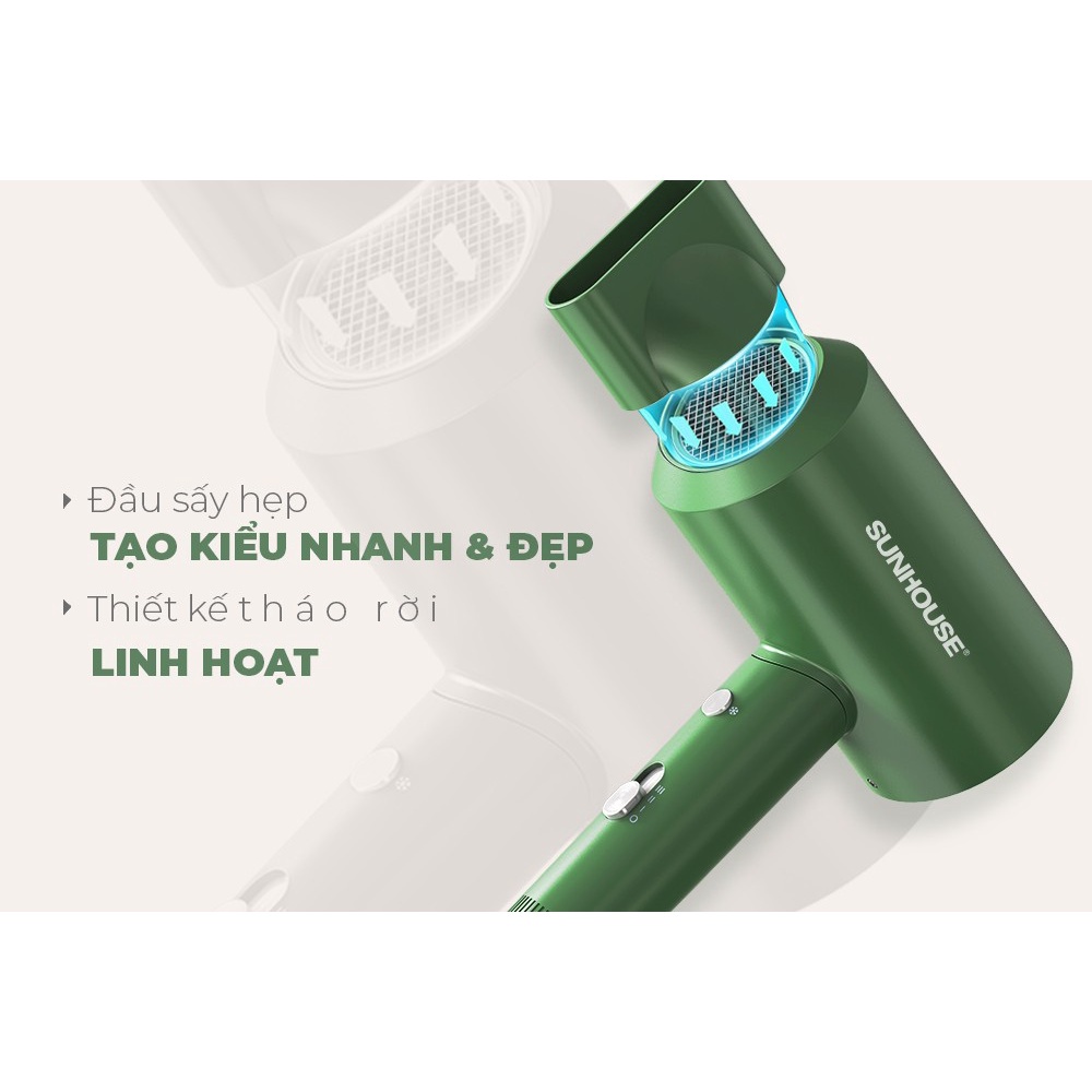 Máy sấy tóc SUNHOUSE SHD2315G, 3 chế độ gió, công suất 2000w, 2 màu xanh, xám