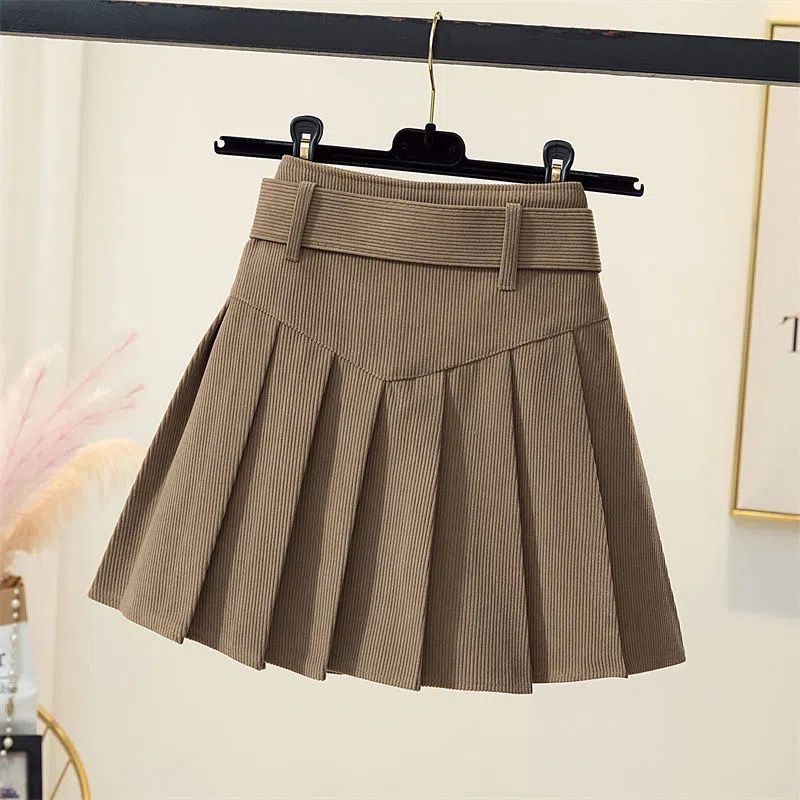 Chân Váy Kaki Nhung Kẻ Eo Cao Dáng Chữ a Xếp Ly Phong Cách retro Hàn Quốc Thời Trang Thu Đông 2023 Dành Cho Nữ