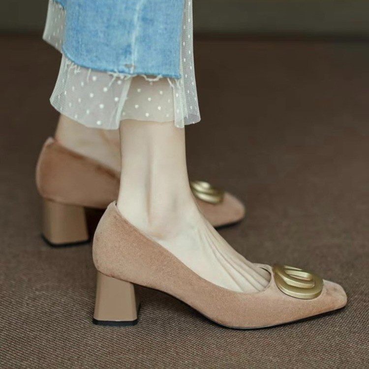 Giày Cao Gót Da Lộn Mũi Vuông Đế Dày Thanh Lịch Hợp Thời Trang Cho Nữ size 35-40