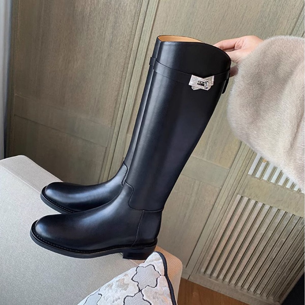 New york times ~ Bốt Da Thật Cao Gót Cổ Cao Đến Đầu Gối Phối Khóa Thời Trang Cho Nữ