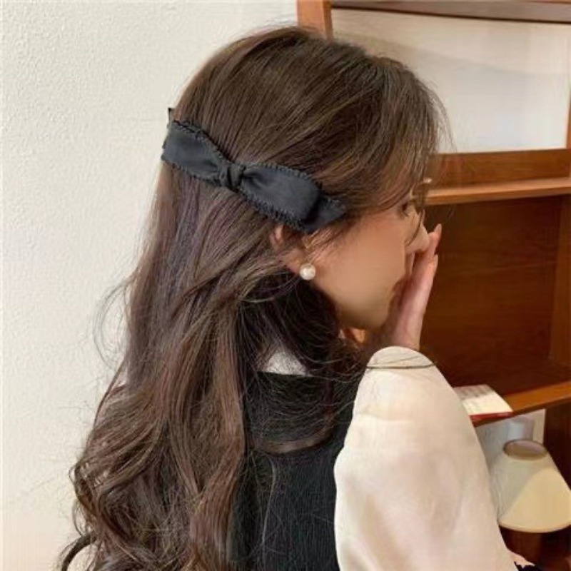 Kẹp Tóc Nơ Vải organza Ren Màu Đen bb y2k Phong Cách Công Chúa Cho Nữ