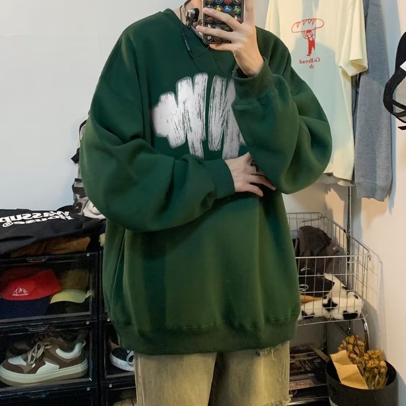Áo sweater Tay Dài Cổ Tròn Dáng Rộng In Họa Tiết graffiti 8 Màu Thời Trang Mùa Thu Cho Nam