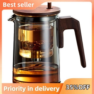 1 ấm trà thủy tinh có tay cầm bằng gỗ cách nhiệt lọc trà 750ml
