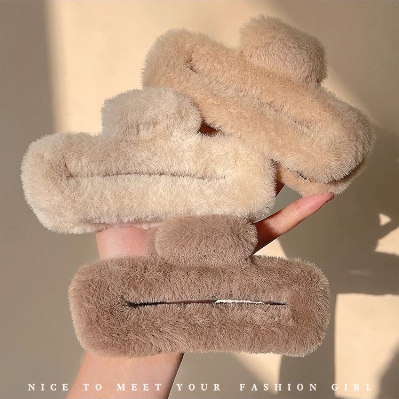 Kẹp Tóc Màu Cà Phê Hình Chữ Nhật / Cá Mập / Vuông Cỡ Lớn Bằng Lông Nhung Màu Cà Phê Phong Cách Hàn Quốc Đơn