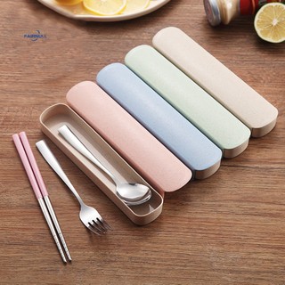 FAIRNULL Set 3 Muỗng Nĩa Đũa Mang Đi Du Lịch Cắm Trại Có Hộp Đựng