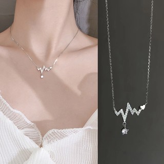 Dây chuyền bạc hình nhịp tim đính đá lấp lánh sang trọng cho nữ