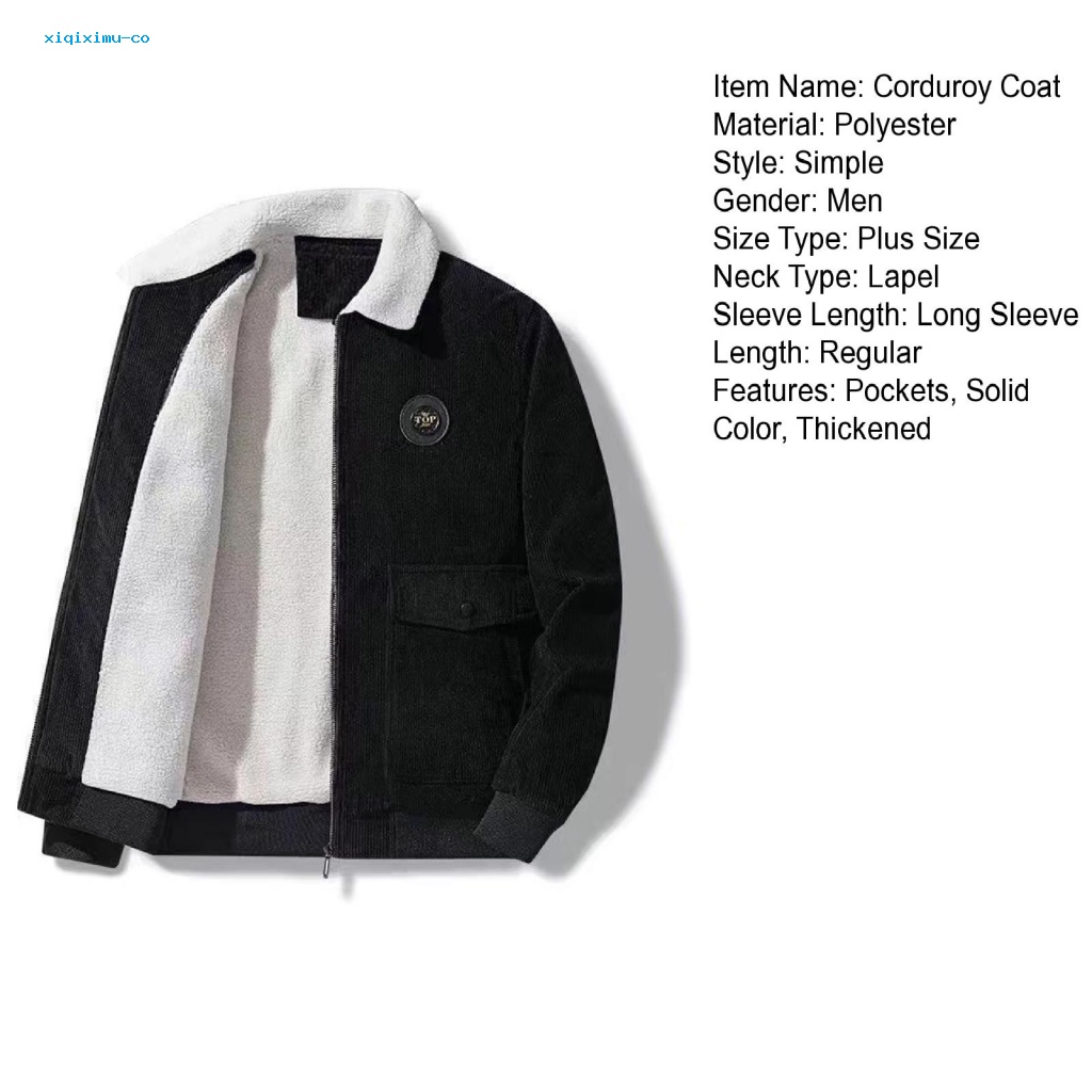 Xi * Áo Khoác Mùa Đông Vải Nhung Kẻ Dày Có Túi Lót Lông Cừu Dày Có Khóa Kéo Ấm Áp Sành Điệu Cho Nam