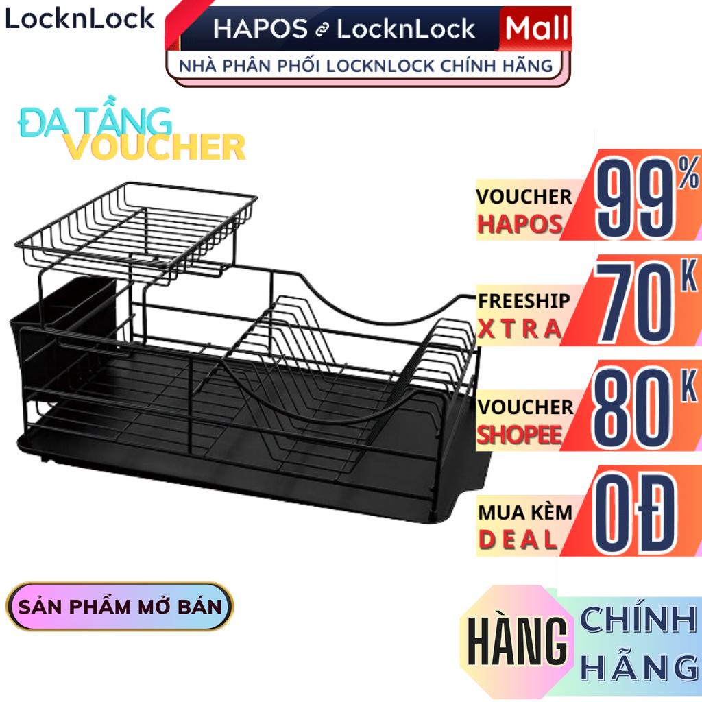 Kệ chén bát 2 tầng LocknLock (DEAL SỐC 0Đ) trên bồn rửa bát cao cấp, có khay hứng nước để đồ nhà bếp LDR206BLK - HAPOS