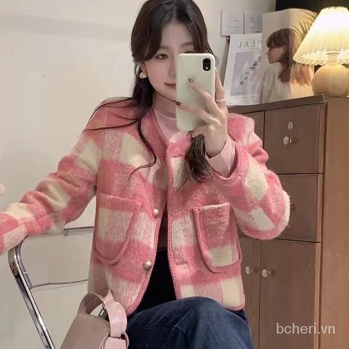Áo Khoác Len Dày Dáng Ngắn Kẻ Sọc Kiểu retro Thời Trang Xuân Thu 2023 Cho Nữ