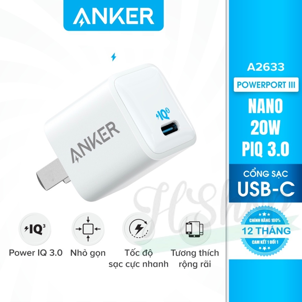 Củ Sạc Anker PowerPort 3 Nano 20W PD/IQ3 Đa Màu Sắc - A2633