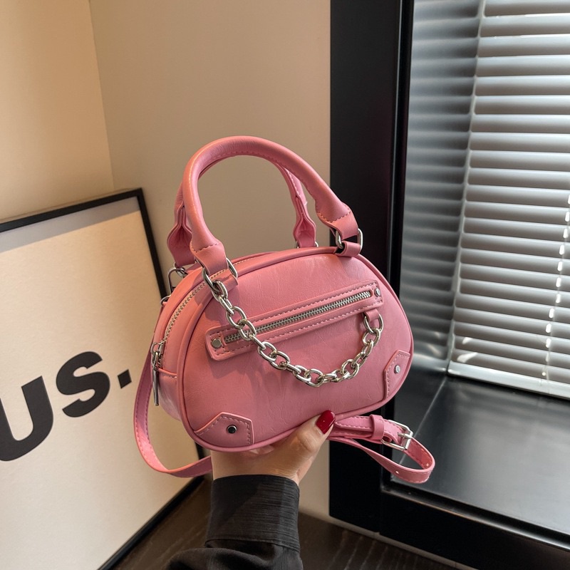 Túi xách nữ đeo chéo 2 quai bầu tròn phối xích bạc da nhăn mềm mại thời trang Eva Bag