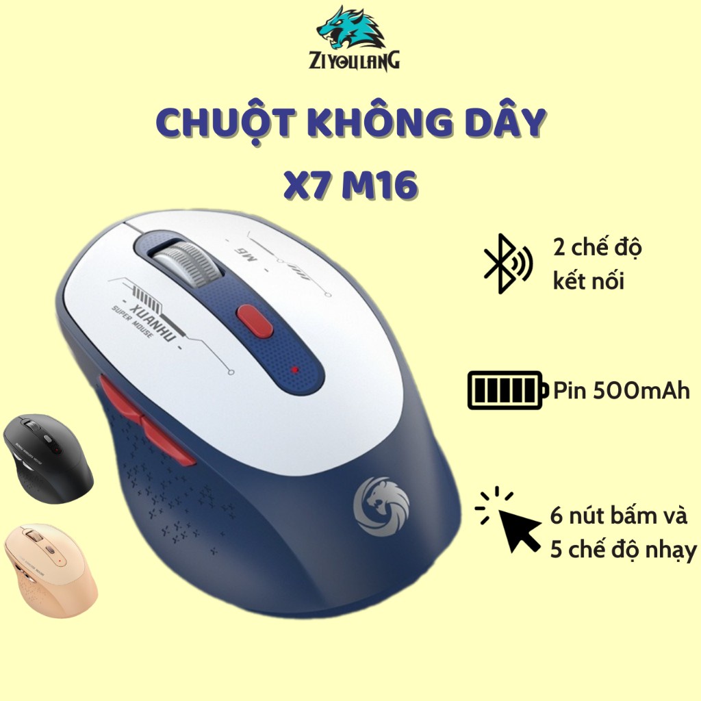 Chuột Không Dây Máy Tính Bluetooth X7 M16 Wireless Kết Nối 2 Chế Độ Cho Mọi Thiết Bị Máy Tính, Laptop