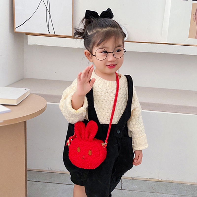 Túi Đeo Chéo Hình Thỏ Nhồi Bông Dễ Thương Cho Bé Gái