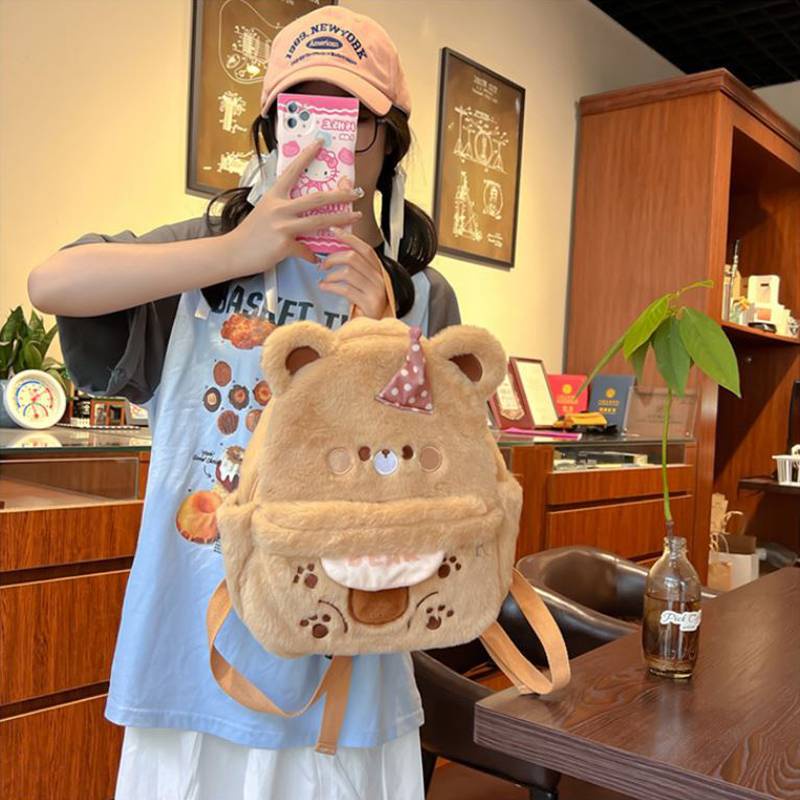 Gc6 Ba Lô Đi Học Cỡ Lớn Có Khóa Kéo Thiết Kế Hình Gấu Nâu Nhồi Bông Phong Cách lolita Dễ Thương