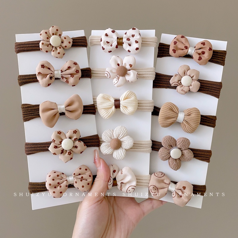 Set 5 Dây Cột Tóc Co Giãn Thời Trang Hàn Quốc Cho Bé Gái