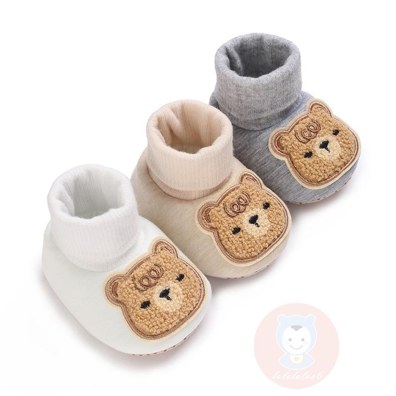 Laa6-giày Mùa Đông Mềm Mại Chống Trượt Thêu Hình Gấu Ấm Áp Dành Cho Bé