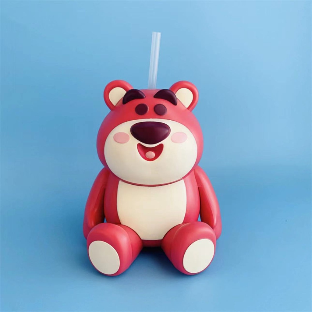 Bình Nước Hình Gấu Dâu Tây Hoạt Hình disney Dễ Thương Có Ống Hút Dưới Dâu Tây