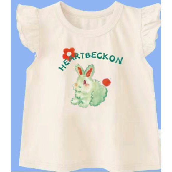 Áo Thun cotton Tay Bèo Họa Tiết Gấu Dâu Tây Dễ Thương Chất Lượng Cao Cho Bé Gái