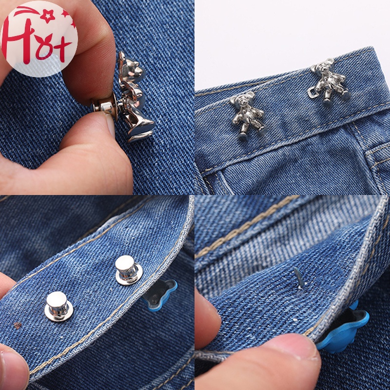 Jr 1 Cặp Nút Thắt Lưng Quần jean Thay Thế Hình Gấu Có Thể Điều Chỉnh