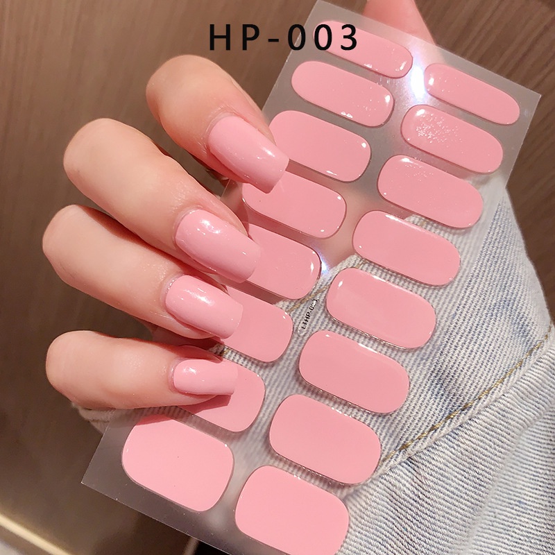 Set 16 Miếng Dán Móng Tay Nhãn Dán Gel Bán Chữa Màu Sắc Đơn Giản Cần đèn uv