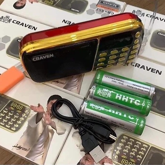 Đài Cầm Tay - Máy Nghe Nhạc Thẻ Nhớ Usb - Fm - Radio - Kiêm đèn Pin led siêu sáng - Loa Craven Cr 853 - 3 Pin sạc