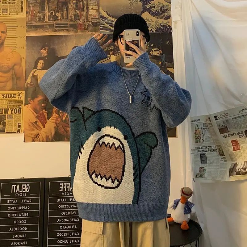 Áo sweater Dày Dặn Cổ Tròn Dáng Rộng In Hình Phong Cách Hàn Quốc Thời Trang Thu Đông Cho Nam