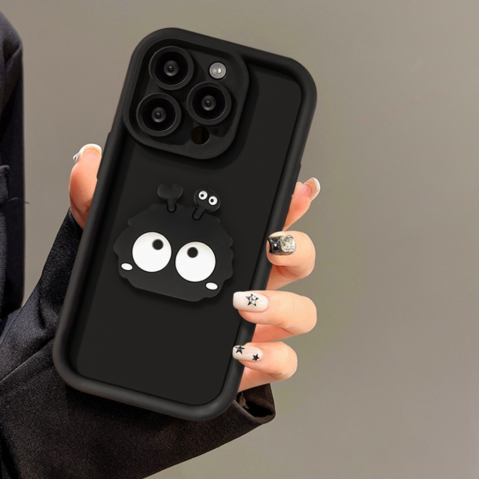 Ôp Điện Thoại Silicon Dẻo Màu Đen 3d Dễ Thương Cho iphone 11 12 13 14 15 pro max 11pro 12pro x xr xs max 7 8 plus se 2020 Ốp