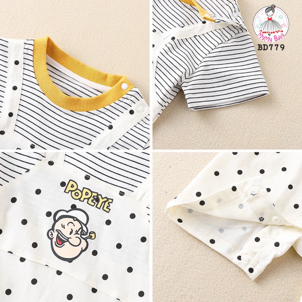 Body sọc yếm chấm bi PoPeYe màu kem phối sọc họa tiết in nhiệt