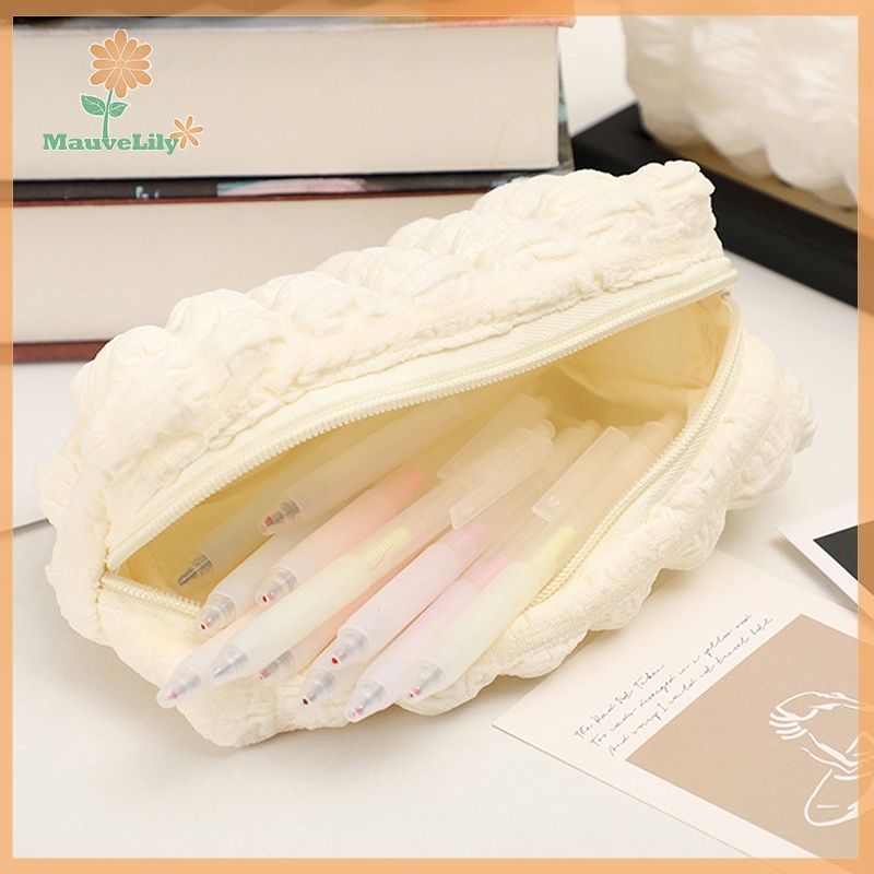 Túi Đựng Bút / Đồ Trang Điểm Bằng Vải Bông Dễ Thương Có Khóa Kéo