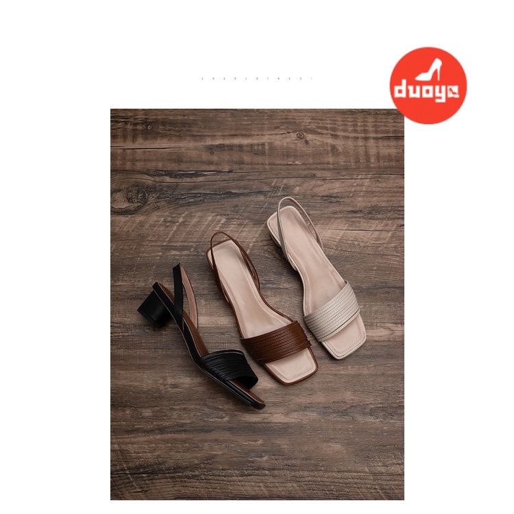 Duoya Tóc Thẳng ~  Giày Sandal Da Thật Gót Dày Mềm Mại Có Dây Đeo Sau Thời Trang Dễ Phối Đồ Cho Nữ