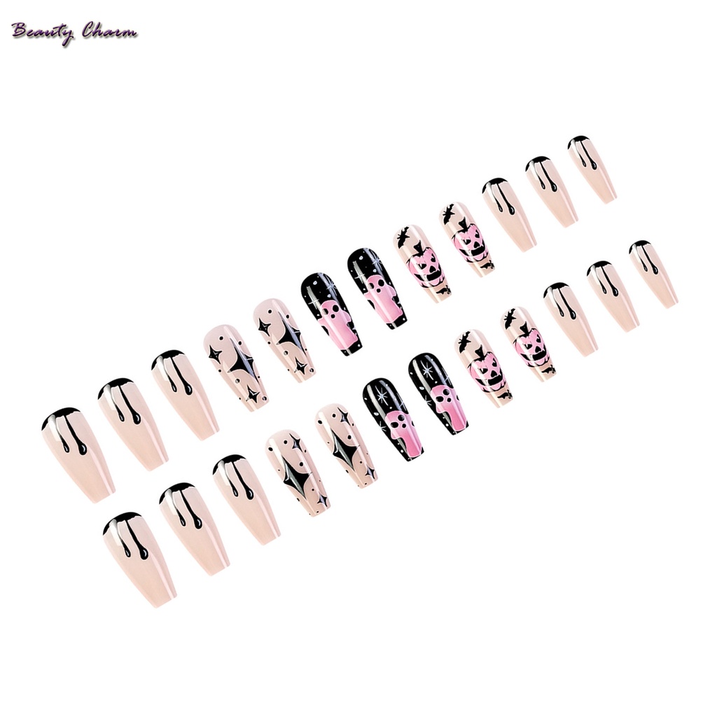 Móng Tay Giả Hình Vuông Dạng Ấn Dài Màu Sắc Có Thể Tái Sử Dụng Dùng Để Hóa Trang halloween