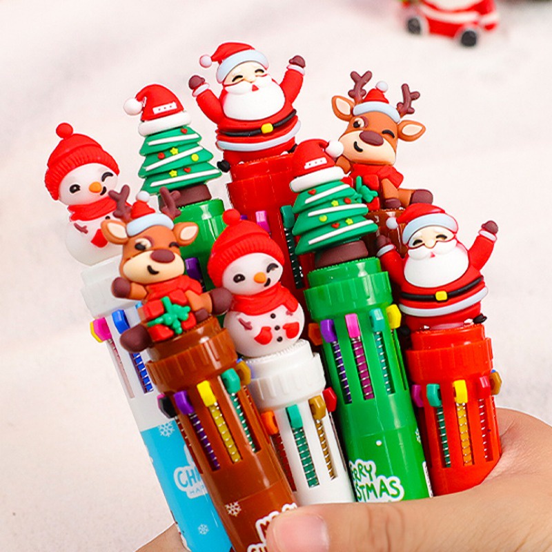 10 Bút Bi / Bút Bi mini Họa Tiết Cây Thông Noel Hoạt Hình Graffiti Nhiều Màu Sắc Cho Học Sinh / Văn Phòng / Trường Học