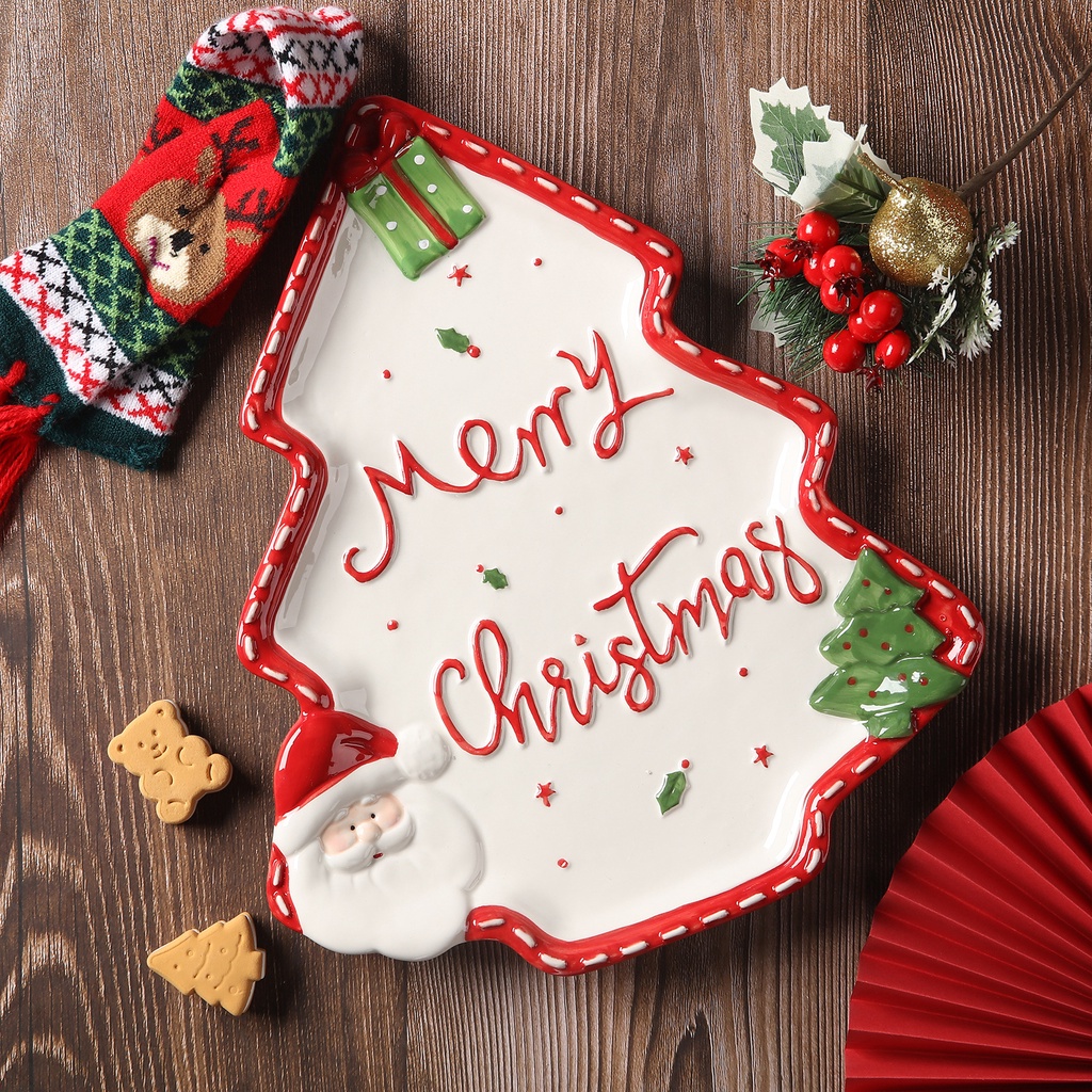 ❤Đĩa Sứ Hình Ông Già Noel Vẽ Tay Ba Chiều