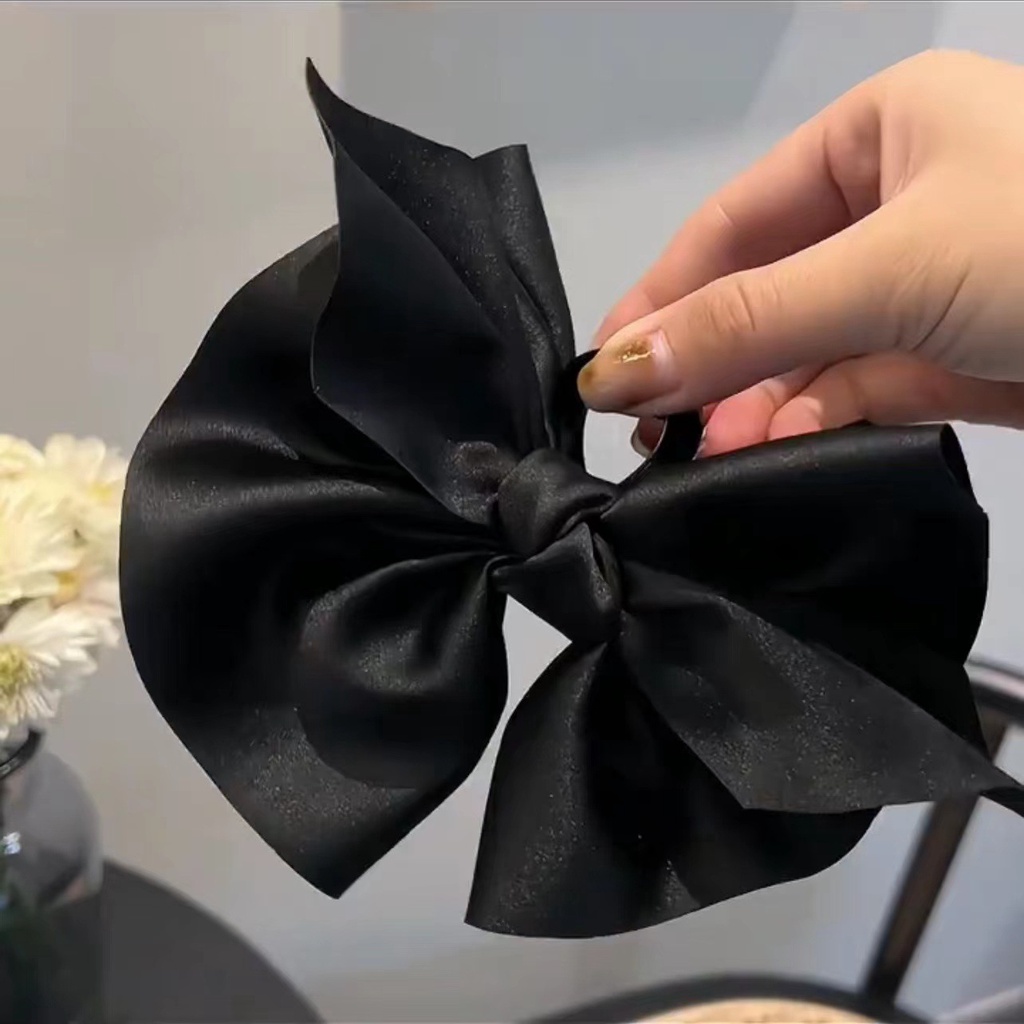 Kẹp Tóc Cá Mập Hai Mặt Bằng satin Cứng Màu Đen Kích Thước Lớn Phong Cách Công Chúa Năm 2023