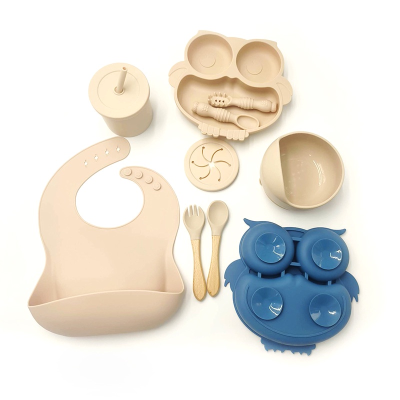 Bộ Dụng Cụ Bàn Ăn Bằng silicone Hình Cú Mèo Cho Bé