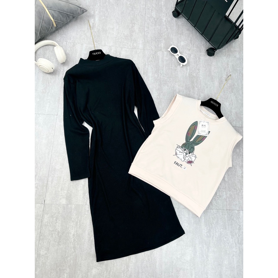 SET THIẾT KẾ 2 MÓN ÁO GILE UMI  + VÁY LEN DÀI BẦU BÍ MẶC THOẢI MÁI NHA