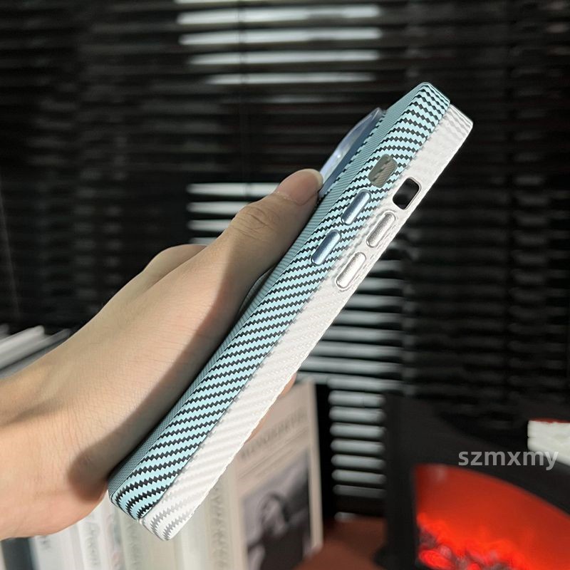 Ultra Ốp Điện Thoại Cứng Siêu Mỏng Họa Tiết Sợi carbon Màu Tương Phản Viền Kim Loại Cho iphone 15 14 13 12 pro max