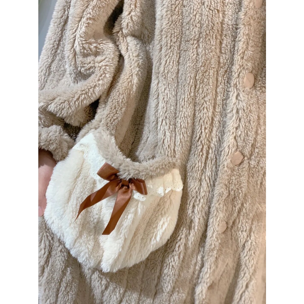 Đầm Ngủ Lông Cừu San Hô Dày Dặn Dáng Dài Thời Trang Thu Đông Cho Nữ