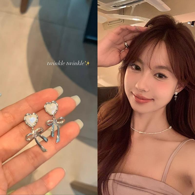 Bông Tai Mạ Bạc 925 Hình Nơ Đính Đá opal Ngọt Ngào Cho Nữ