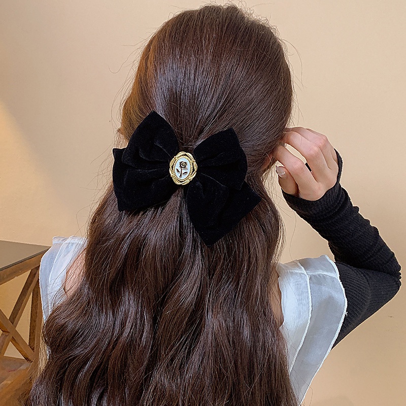 Đen Kẹp Tóc Hình Nơ Phong Cách Hàn Quốc Cao Cấp Cho Nữ