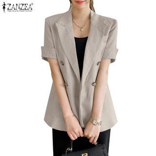 Zanzea áo khoác blazer hai hàng nút cài tay ngắn phong cách hàn quốc cho nữ