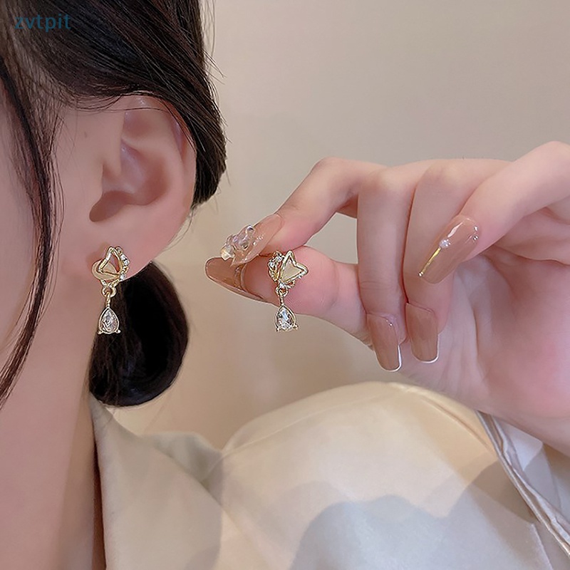 Zvt Khuyên Tai Đính Đá zircon Hình Giọt Nước Và Bướm Sáng Tạo Lãng Mạn Cho Nữ vn