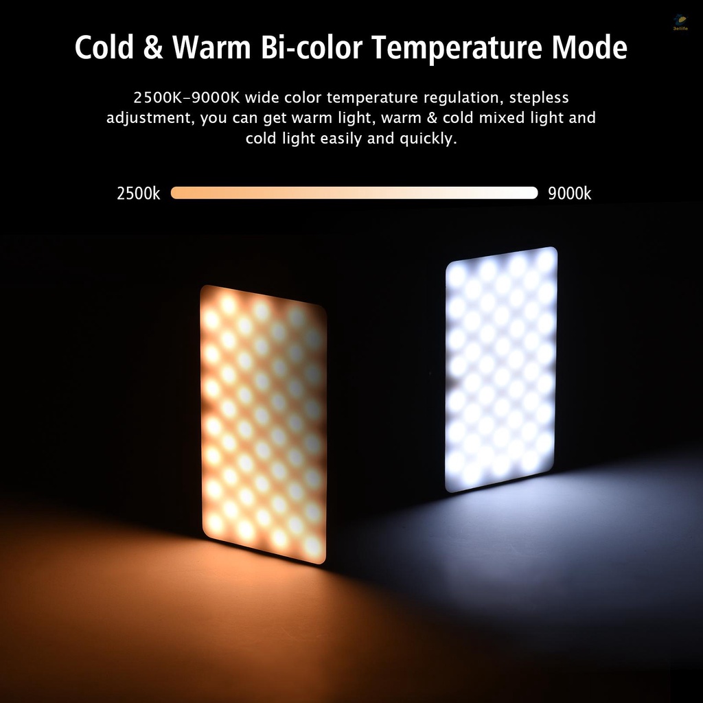 Đèn led Trợ Sáng Chụp Ảnh andoer w140 rgb 3elife cri95 + 2500k-9000k 20 Có Thể Sạc Lại Với Màn Hình lcd Cho vlog liv