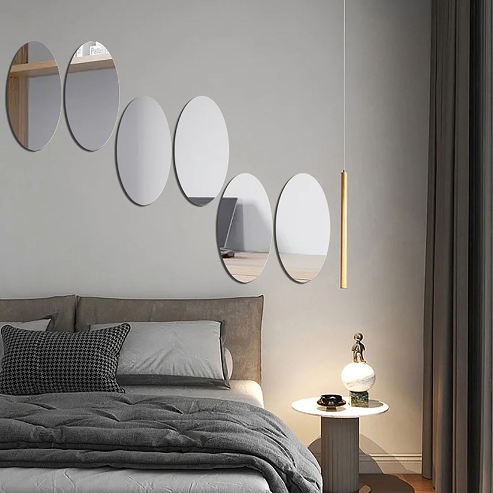 Sticker Dán Tường Hình oval / Vuông 3d Bằng acrylic Tráng Gương Tự Dính Trang Trí Nhà Tắm
