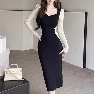 Đầm Dệt Kim Xẻ Tà Cổ Chữ v Màu Sắc Thanh Lịch Thời Trang Mùa Thu Cho Nữ