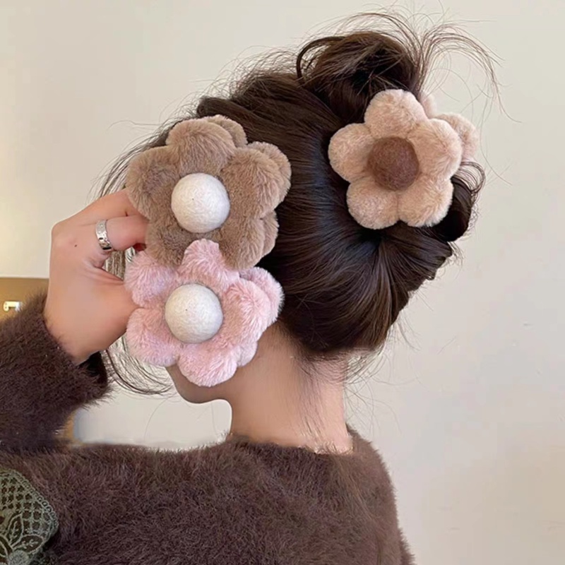 Kẹp Tóc Hình Hoa / Cá Mập Phủ Lông Phong Cách Hàn Quốc Dễ Thương Thời Trang Cho Bé Gái