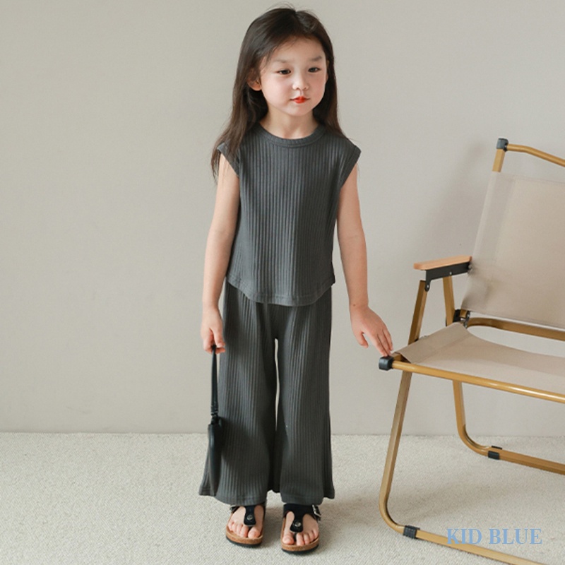 Set Áo Thun Sát Nách Và Quần Dài Dáng Rộng Thời Trang Mùa Hè Cho Bé Gái