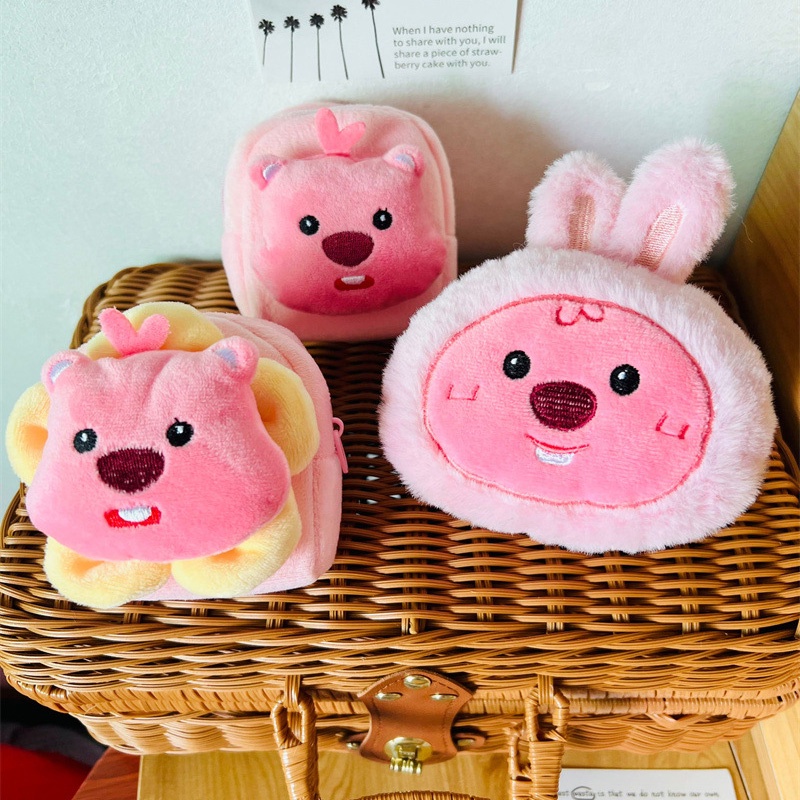 Kawaii Ví Đựng Tiền Xu Nhỏ Gọn Dễ Thương Màu Hồng Họa Tiết Hoạt Hình Moanag loopy Pory Nhồi Bông Dành Cho Bé Gái